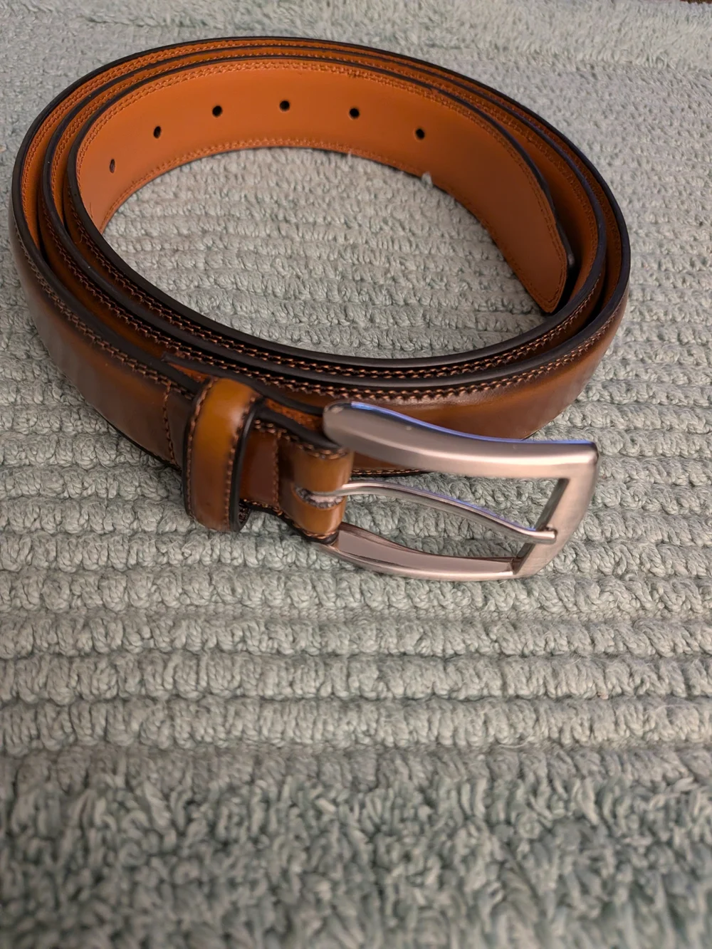 NWOT Cremieux Men's Hand-Burnished Leather Cognac Brown Dress Belt Sz 48